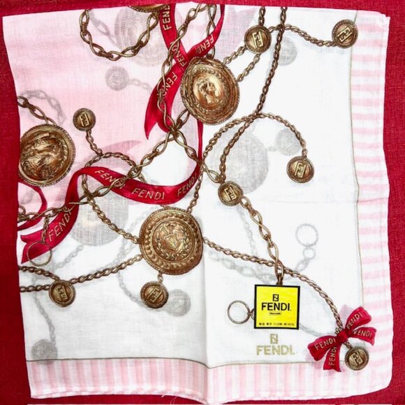 New Febdi Cotton Handkerchief/MiniScarf 18" white pink striped red bow tie (95) - Picture 7 of 8